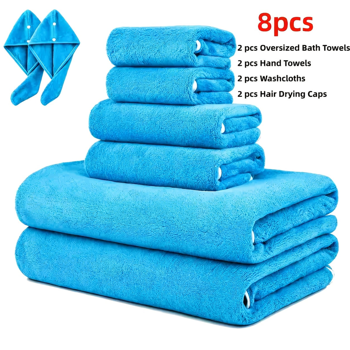 Microfiber Bath Towel Set 4 or 8 Piece – Extra Large 71×35” Ultra-Soft Quick Dry – Includes Bath Towel, Hand Towels, Washcloths & Hair Drying Cap for Bathroom, Hotel & Gym