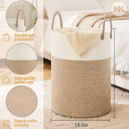 Collapsible Woven Rope Laundry Basket & Hamper - 4 Sizes (12-26 Gal), Cotton Rope Storage Basket for Dirty Clothes, Blankets & Toys, Boho Bathroom Nursery & Living Room Decor