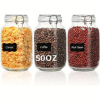 50oz Airtight Glass Jars with Lids Set of 3 - Square Borosilicate Food Storage Canisters for Pantry Organization, for Sugar Flour Cereal Coffee | Nuvia Haven
