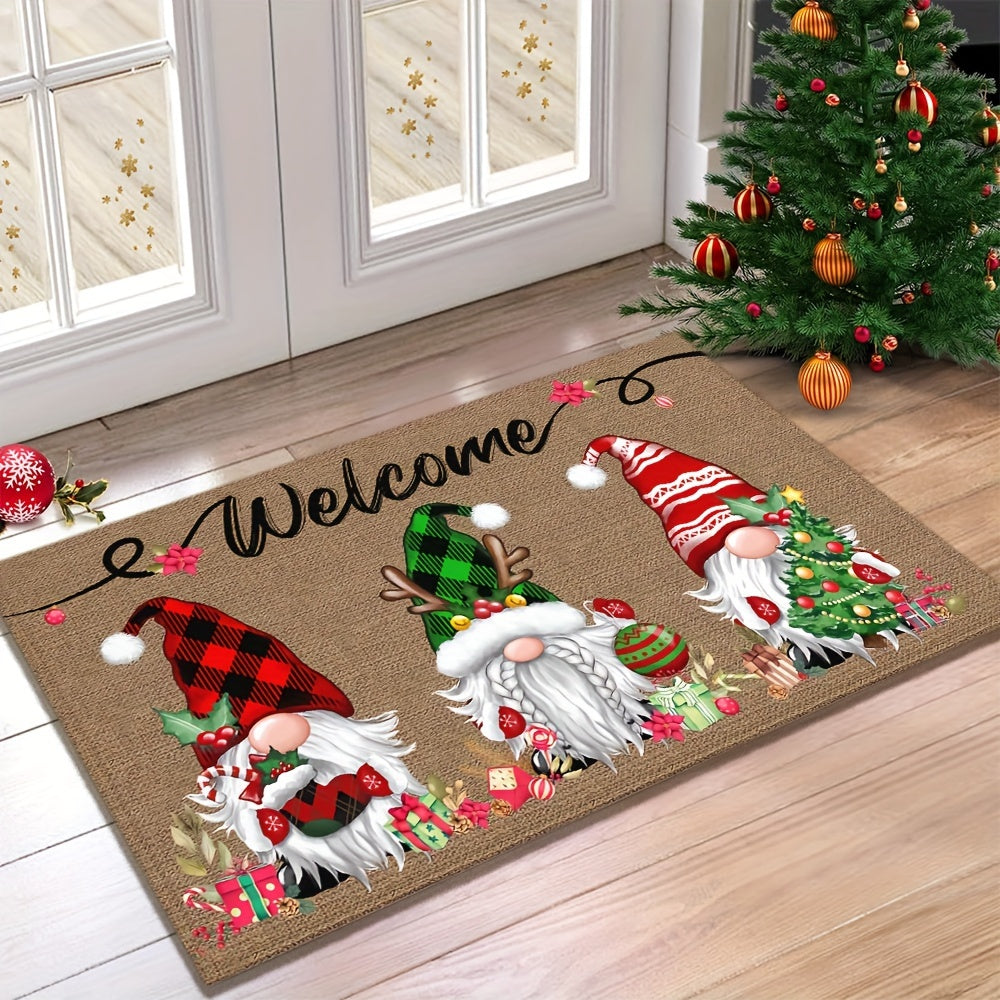 Christmas Gnome Doormat Non-Slip Machine Washable 6mm Thick Holiday Welcome Mat 100% Polyester Winter Home Decoration Indoor Outdoor Entry Rug - 19.6x31.4 and 31x47 Inch