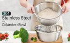 Stainless Steel Colander & Mixing Bowl Set – 304 Food-Grade Stackable Strainer Bowl for Washing Vegetables, Fruit & Rice, Dishwasher Safe Kitchen Colander, 7.09" or 11.02" Bowl + Sieve