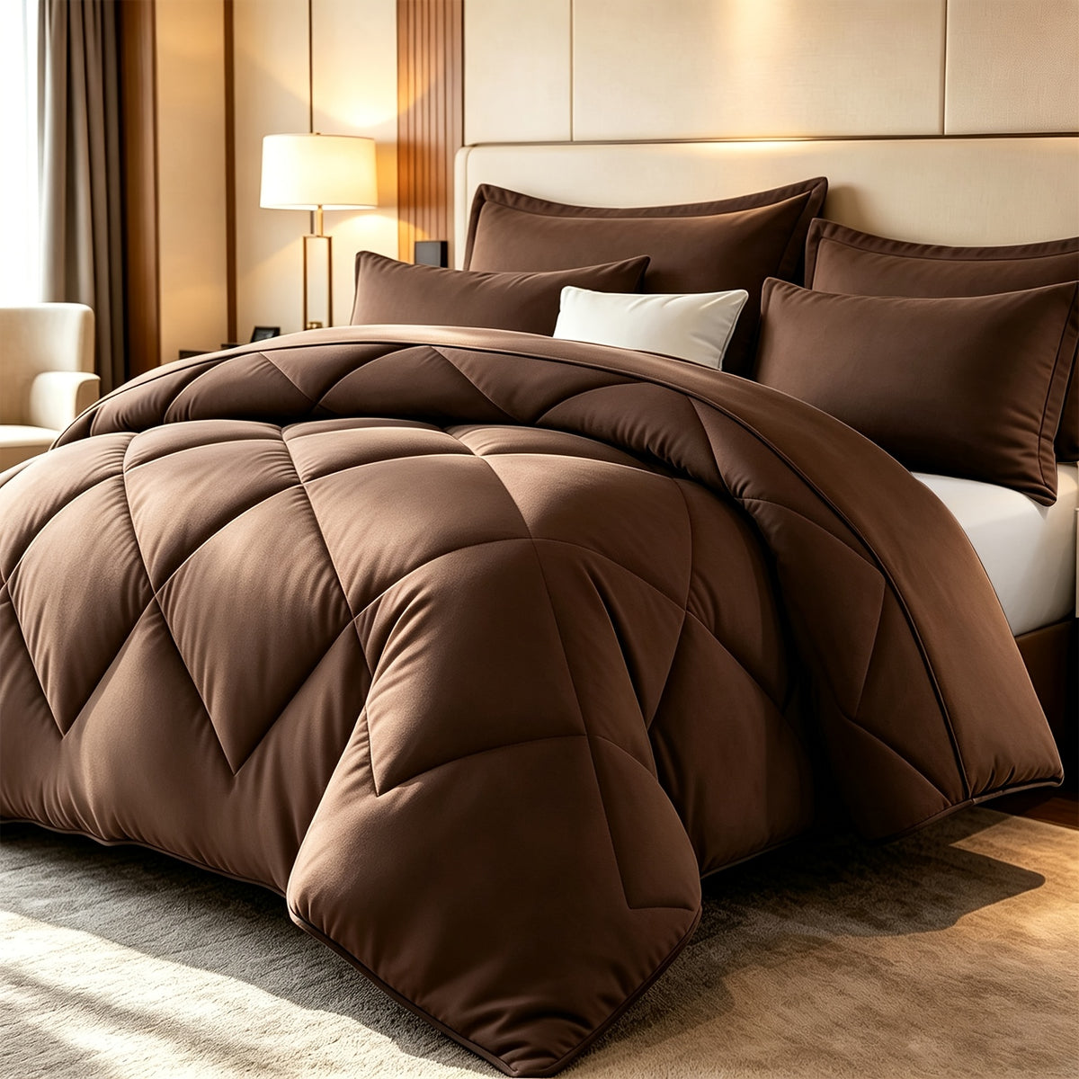 Diamond Pattern Quilt Set 2/3 Piece – Solid Color Lightweight Breathable Ultra-Fine Fiber Comforter with Pillowcases, Soft Easy Care Bedding for Bedroom & Guest Room