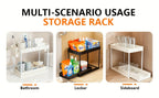 Bathroom Shelves Set of 2 – Punch-Free Retractable 2-Tier Storage Rack with Hooks & Hanging Cups for Bathroom, Kitchen & Laundry