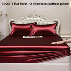 Luxury Satin Fitted Sheet Set with Pillowcases, 3000TC Silky Smooth Cooling Breathable Bed Sheets, Wrinkle-Resistant Machine Washable, Twin Full Queen King for Hot Sleepers, Adults & Kids — White Black Burgundy Gray Blue Purple
