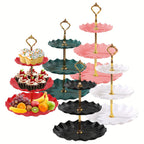 European-Style Plastic Tiered Cake Stand for Parties – 1 or 3-Piece White Dessert Display for Cupcakes, Fruit & Sweets, Birthdays, Weddings & Graduations
