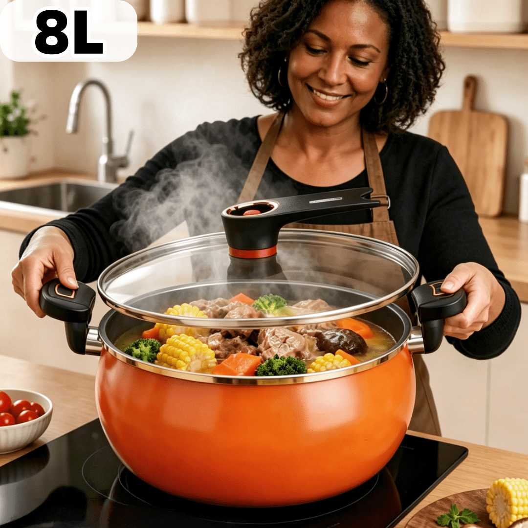 8.45QT Large Capacity Non-Stick Braiser Soup Pot with Twist-Lock Handle – Fast Even Heating, Gas Induction & Fire Pit Compatible for Home Restaurant & Camping