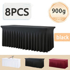 Rectangle Tablecloth with Skirt Wrinkle-Resistant Table Cover for Weddings Birthdays Graduations Black White Red 1 2 4 8 Pcs