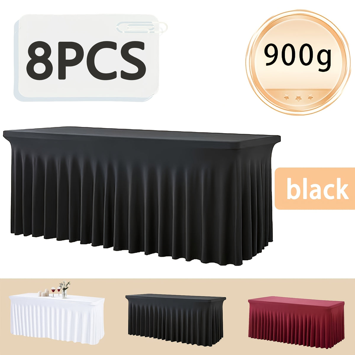 Rectangle Tablecloth with Skirt Wrinkle-Resistant Table Cover for Weddings Birthdays Graduations Black White Red 1 2 4 8 Pcs