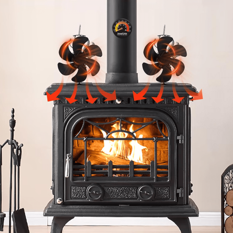 Wood Stove Fan Heat Powered Non-Electric Fireplace Fan for Wood Burning Stoves Pellet Stoves Log Burners with Thermometer – 4 to 7 Blade Options