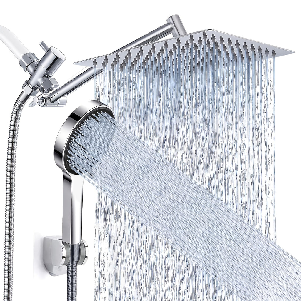 High Pressure Rainfall Handheld Shower Head Combo with 11-Inch Extension Arm 9 Spray Settings Anti-Leak Height Angle Adjustable Chrome Matte Black