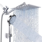 High Pressure Rainfall Handheld Shower Head Combo with 11-Inch Extension Arm 9 Spray Settings Anti-Leak Height Angle Adjustable Chrome Matte Black