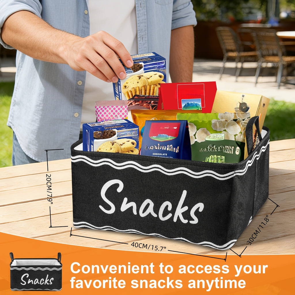 Large Snack Bin Organizer with 5 Chip Clips – Countertop Pantry Snack Basket for Chips, Pretzels, Cookies & Popcorn, Kitchen Organization Shelf Basket