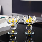 Crystal Lotus Candle Holders Set of 2 Polished Decorative Desktop Centerpiece for Christmas Thanksgiving Halloween Easter Hanukkah Home Decor