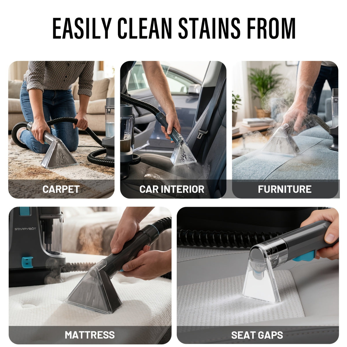 Portable Carpet Cleaner 1500W with Steam & Heat, 35KPa Powerful Suction Spot Cleaner for Pets, Couch, Stairs & Rugs – Professional Upholstery Cleaning Machine with Multi-Surface Tool Included
