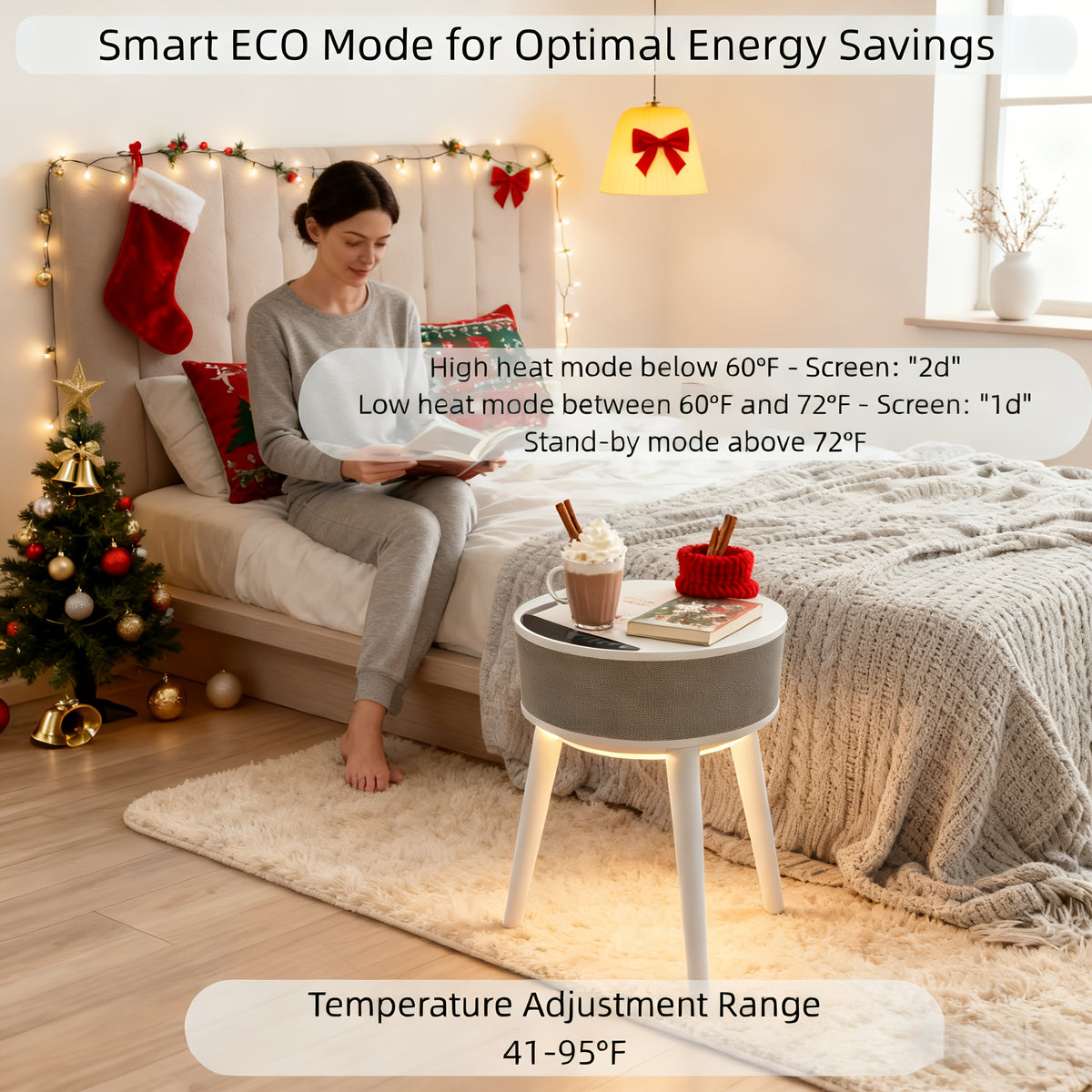 PTC Ceramic Space Heater 1500W – LED Display, Remote, Auto-Oscillating Tripod Side Table Design | Portable Freestanding | 600+ Sq Ft | White, Black, Grey