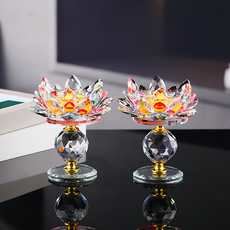 Crystal Lotus Candle Holders Set of 2 Polished Decorative Desktop Centerpiece for Christmas Thanksgiving Halloween Easter Hanukkah Home Decor