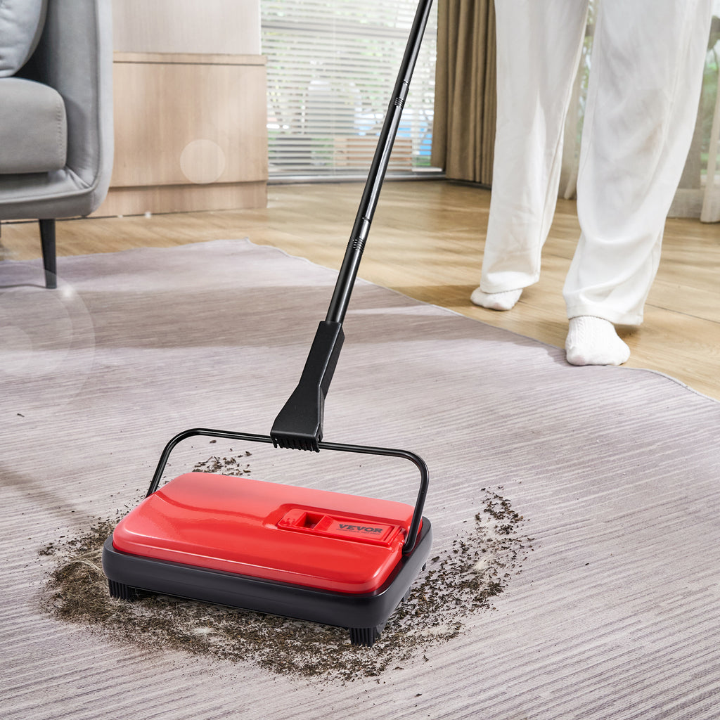 Manual Carpet Sweeper No Battery Needed 300ml Dustbin 180° Rotating Head Floor Sweeper for Carpet Hardwood Tile Pet Hair Home Office