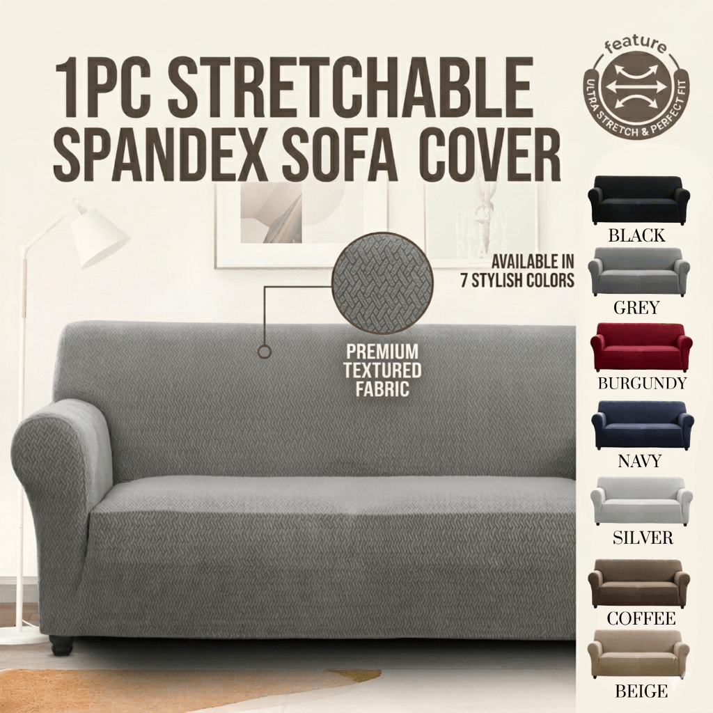 Elastic Stretch Sofa Cover Spandex – Non-Slip Couch Slipcover, Pet-Friendly, Machine Washable, All-Season, 7 Colors, 1/2/3 Seater, Living Room Bedroom Office Home Decor