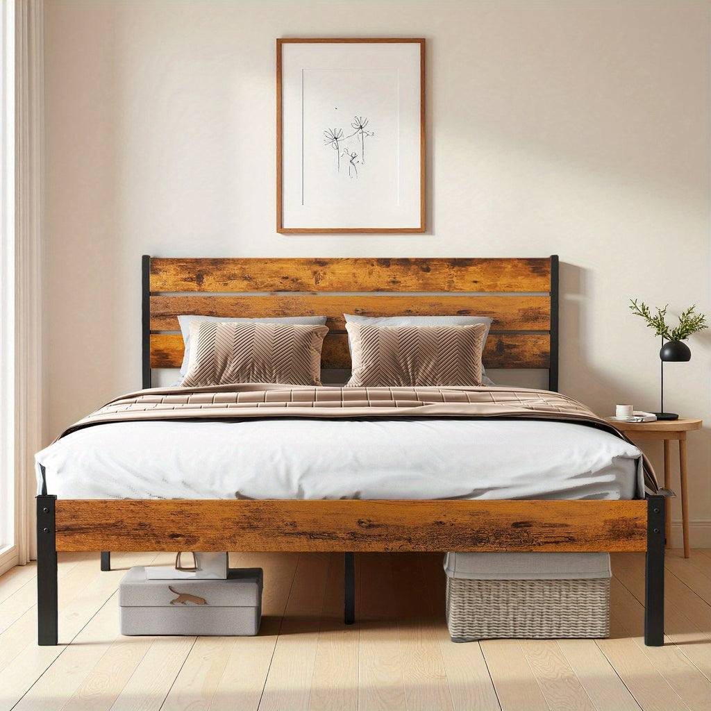 Metal Frame Bed Frame with Headboard No Box Spring Needed, Sturdy Wood Slats Support 800 lbs, Twin Full Queen, Bedroom Platform Bed