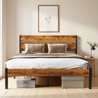 Metal Frame Bed Frame with Headboard No Box Spring Needed, Sturdy Wood Slats Support 800 lbs, Twin Full Queen, Bedroom Platform Bed