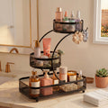 3-Tier Metal Mesh Countertop Storage Rack with Hooks, Space-Saving Organizer for Bathroom & Kitchen – Heavy-Duty Cosmetic, Perfume & Toiletry Display Stand, Black or White, Mini Available
