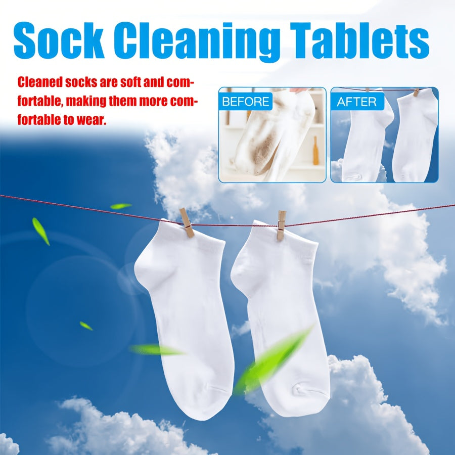 Sock Cleaning Tablets 12pcs Deep-Penetrating Laundry Soak Tabs for Dirty Socks Removes Sweat Stains & Odors No Scrubbing Needed Citric Acid Formula