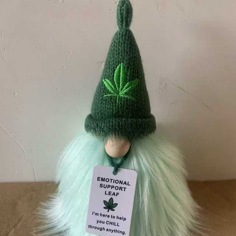 Emotional Support Weed Dwarf Mini Figurine with Encouragement Card – Funny Handmade Fabric Tabletop Decor Novelty Gift for Home Office Desk
