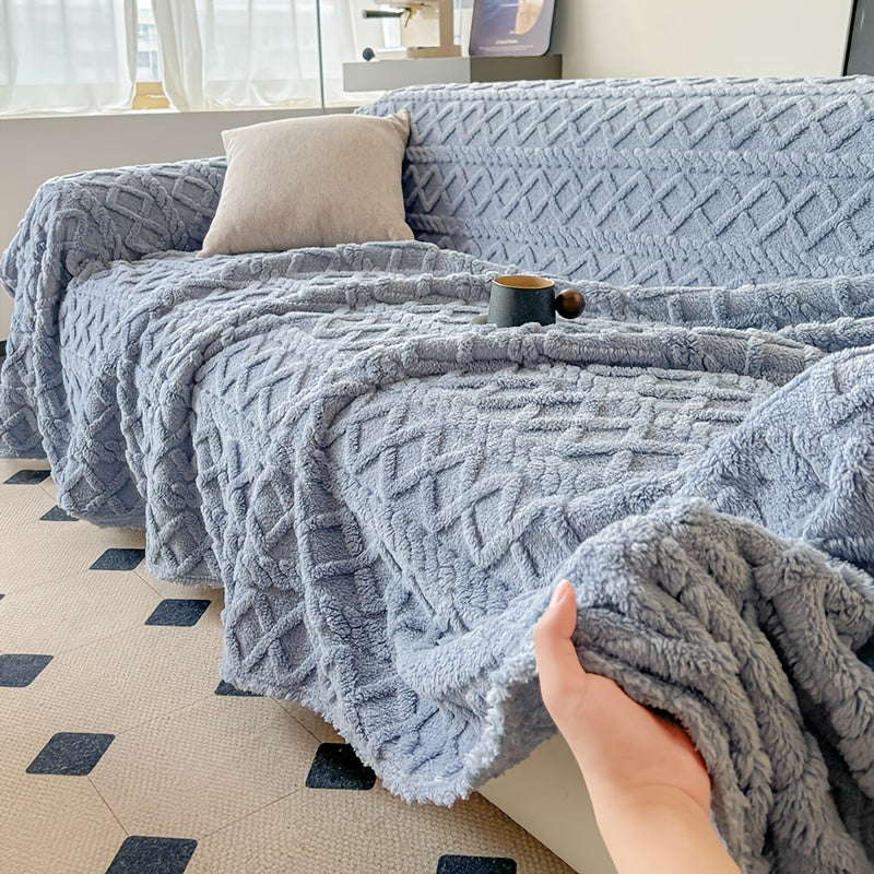 Jacquard Shu Velveteen Sofa Throw Cover – Pet Friendly Machine Washable Couch Slipcover, Soft Plush Non-Slip Protector for Armchair to 4-Seater Sectional Sofa, Modern Solid Color Home Decor