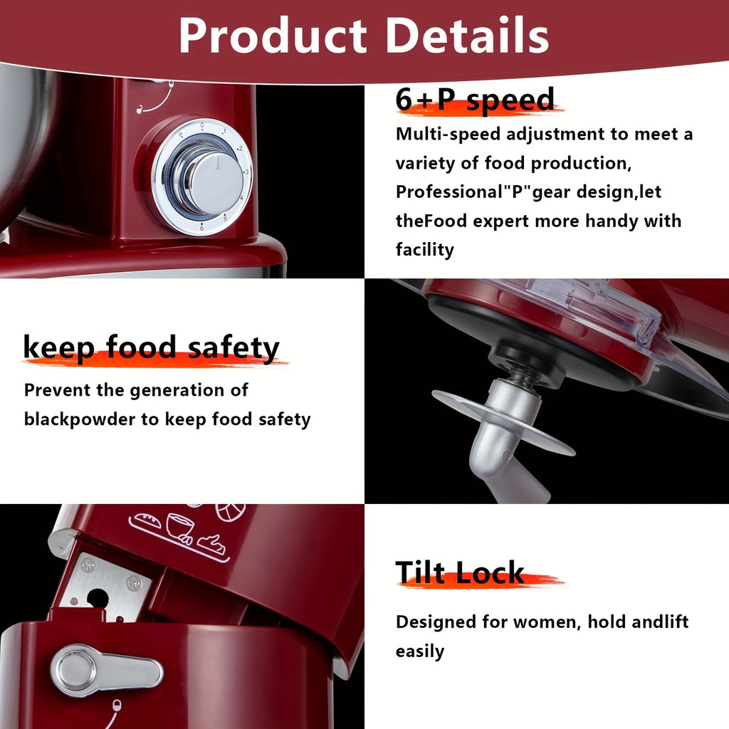 Stand Mixer 6-in-1 with 6.3QT Stainless Steel Bowl, 400W 6-Speed Tilt-Head Kitchen Mixer with Dough Hook, Egg Beater, Whisk, Juicer & Meat Grinder Attachments