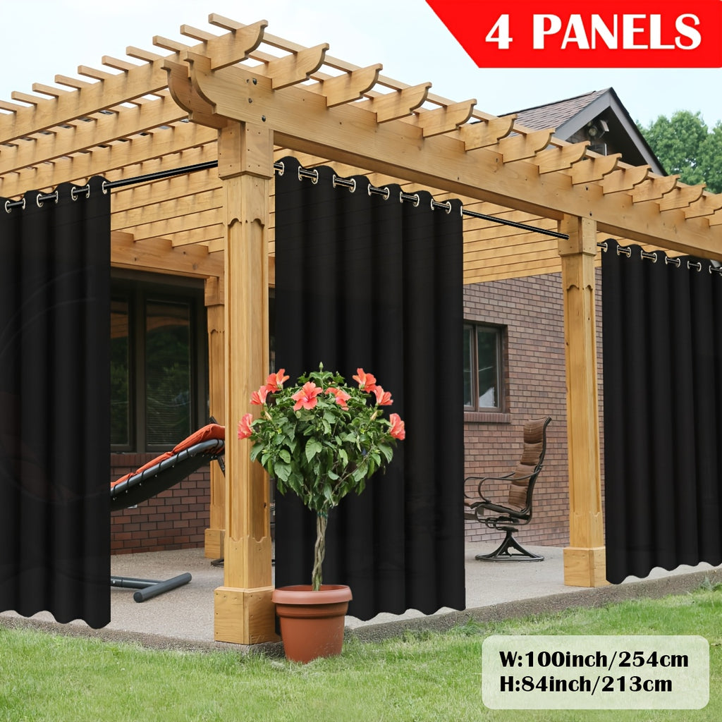 Outdoor Curtain Panels for Patio Gazebo Porch – Weather-Resistant, Light-Filtering Sun Block Privacy Drapes, 4 Panels, Multiple Sizes & Colors