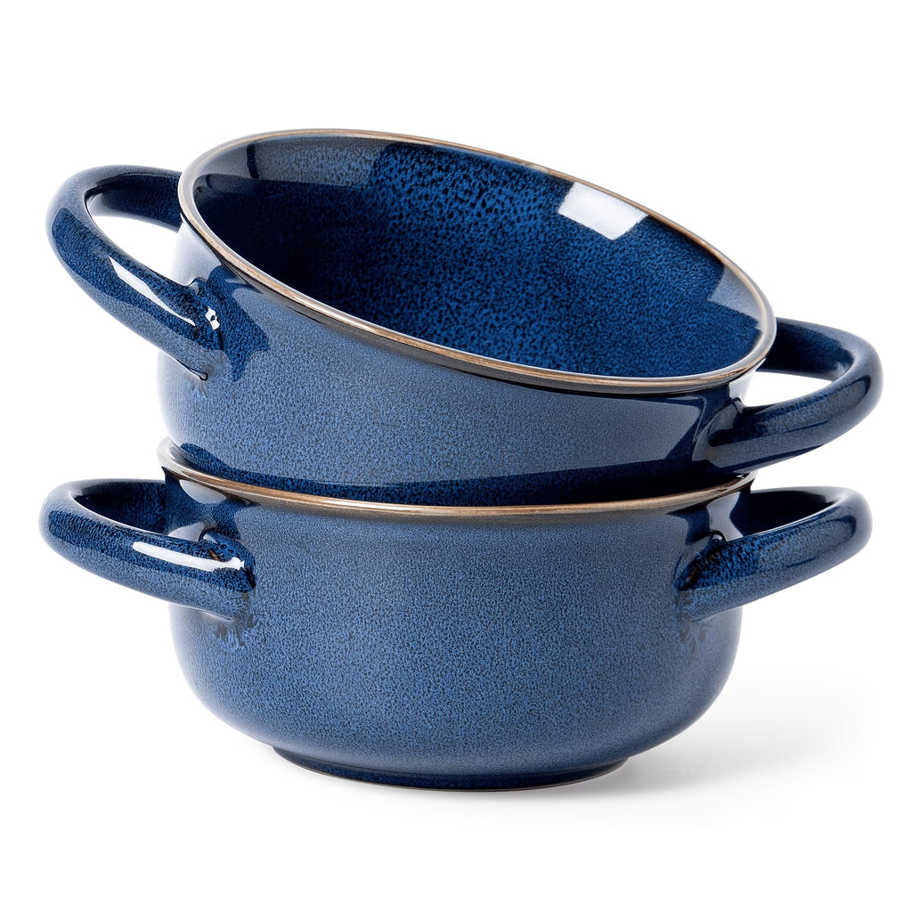 Colorful Ceramic Double-Handled Bowl Set Dopamine Style 28oz Extra-Large – Microwave & Dishwasher Safe for Soup, Salad, Pasta & Ramen – 2 or 4 Piece, Assorted Colors