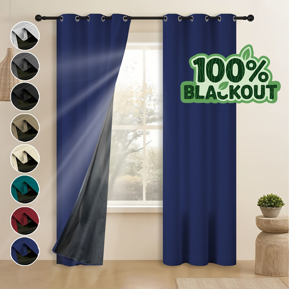 Grommet Blackout Curtains 2 Panels 100% Polyester for Bedroom, Living Room & Dining – Stainless Steel Rings, Black Backing, 8 Colors & 9 Sizes