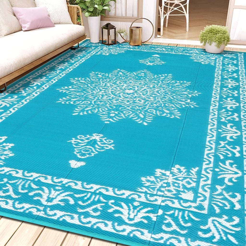 Outdoor Patio Rug Plastic Straw Reversible UV Resistant Portable RV Mat Indoor Outdoor Carpet Porch Deck Balcony Backyard Orange Teal Grey Brown 5x8 6x9 8x10 9x12 ft