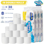 4-Ply Ultra-Soft Toilet Paper Bulk Rolls - Virgin Wood Pulp, Thick & Strong, No Flakes, Gentle on Skin, 10 / 20 / 30 Roll Packs for Home, Office & Hotel Bathrooms