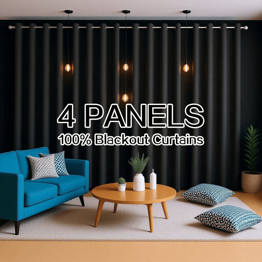 100% Blackout Curtains 4 Panels - Thermal Insulated Heat & Noise Blocking Room Darkening Energy Saving Drapes for Living Room Bedroom Balcony Courtyard, Elegant Partition Curtains