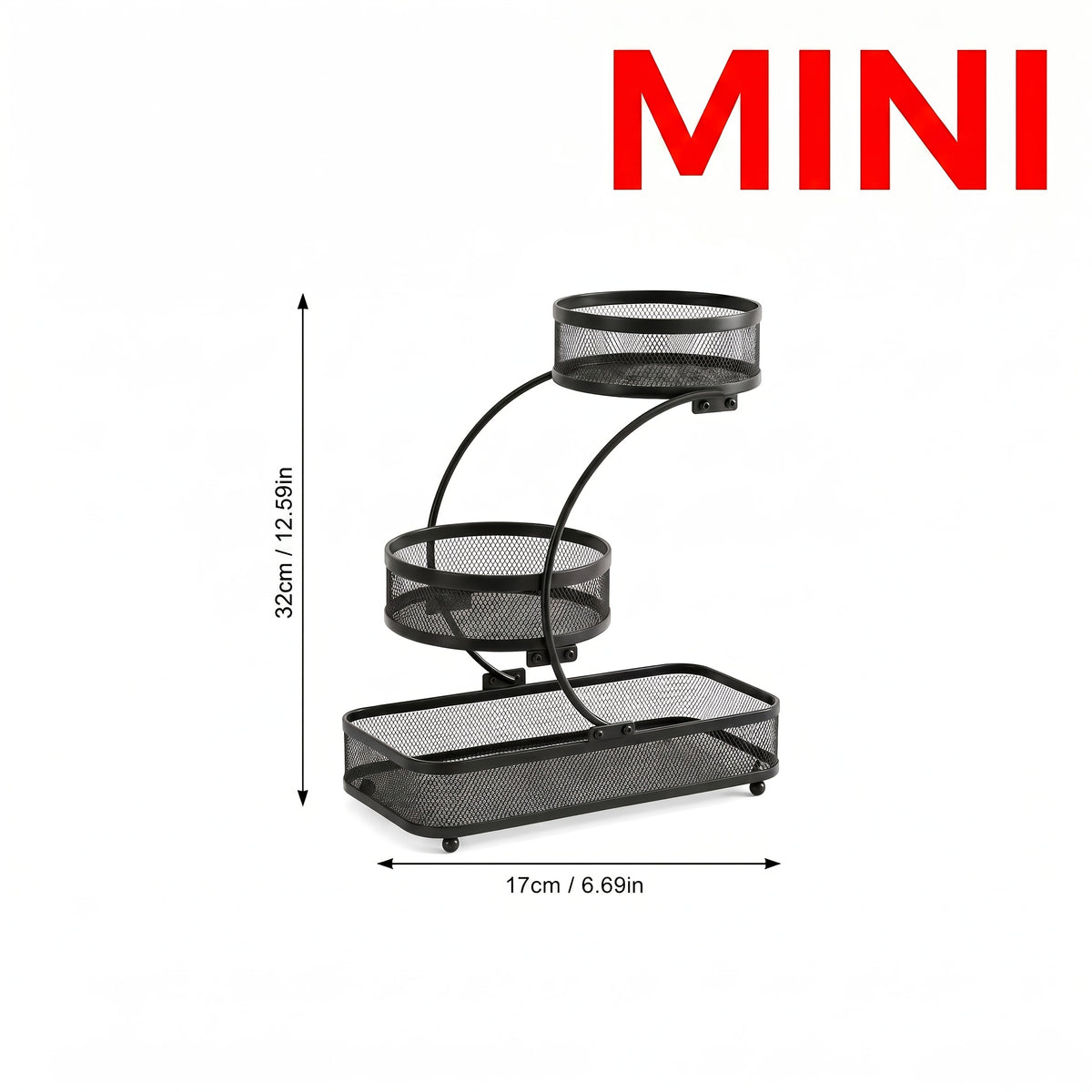 3-Tier Metal Mesh Countertop Storage Rack with Hooks, Space-Saving Organizer for Bathroom & Kitchen – Heavy-Duty Cosmetic, Perfume & Toiletry Display Stand, Black or White, Mini Available