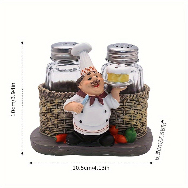 Chef Statue Salt and Pepper Shaker Set – Resin Decorative Chef Spice Jar Holder for Kitchen, Dining Room, Cafe & Coffee Shop Desktop – 4 Styles