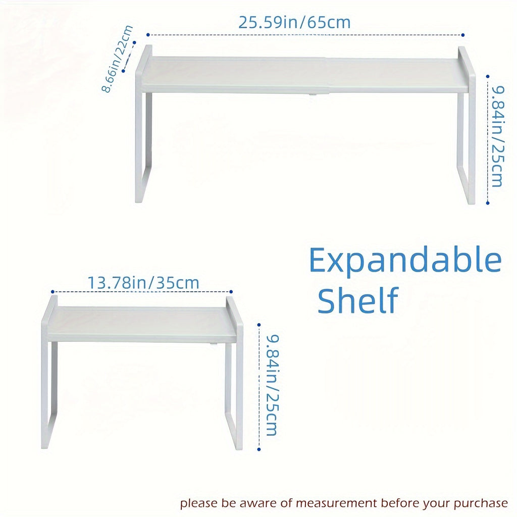 Expandable Cabinet Shelf Organizer Riser – Adjustable Height Kitchen Storage Rack for Pantry, Cupboard, Under Sink & Countertop | Heavy Duty Metal | Space Saver Stackable Shelf | Black & White