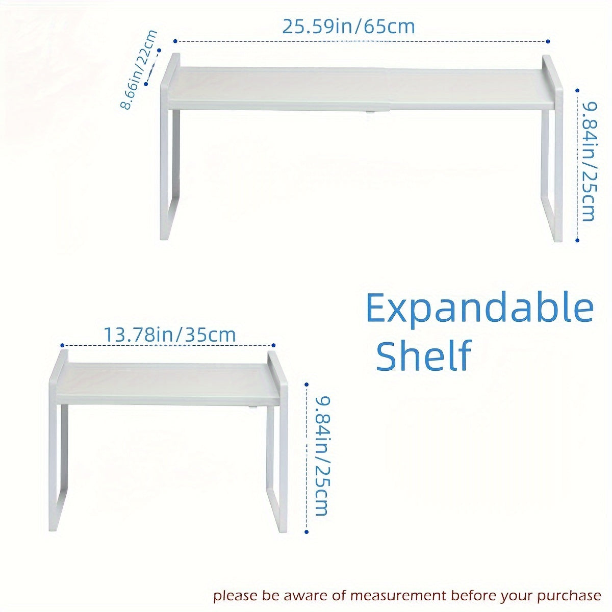 Expandable Cabinet Shelf Organizer Riser – Adjustable Height Kitchen Storage Rack for Pantry, Cupboard, Under Sink & Countertop | Heavy Duty Metal | Space Saver Stackable Shelf | Black & White