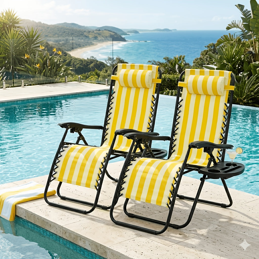 Set of 2 Zero Gravity Recliner Lounge Chairs with Cup Holder Tray – Adjustable Outdoor Relaxing Chairs for Patio, Lawn, Garden & Beach | 7 Color Options