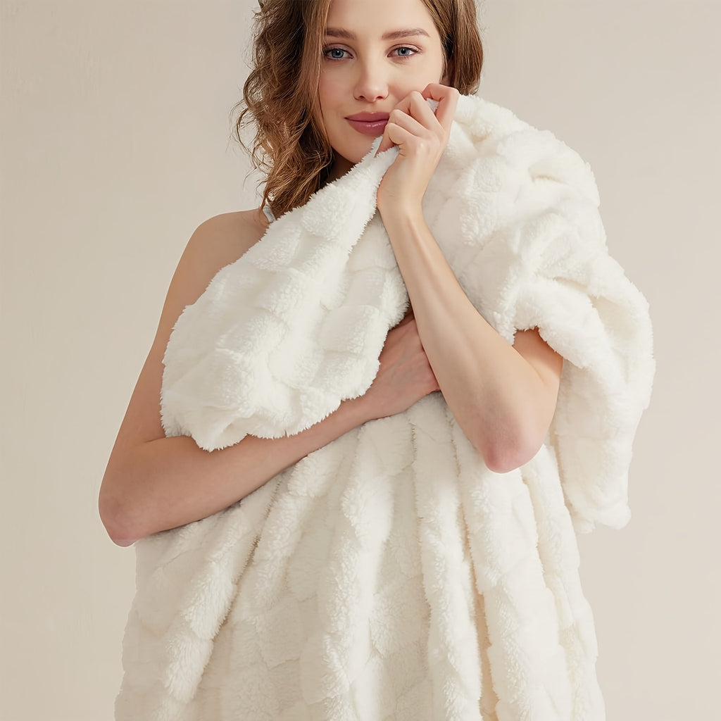 Checkered Fleece Throw Blanket Ultra Soft Cozy Shaggy Jacquard for Couch Bed Bedroom All Season Machine Washable Twin Full Queen