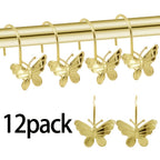 Butterfly Shower Curtain Hooks 12 Pack Decorative Metal Rings – Smooth Glide, Elegant Animal Design, Silvery, Golden & Black – Spring Bathroom Decor Curtain Rings