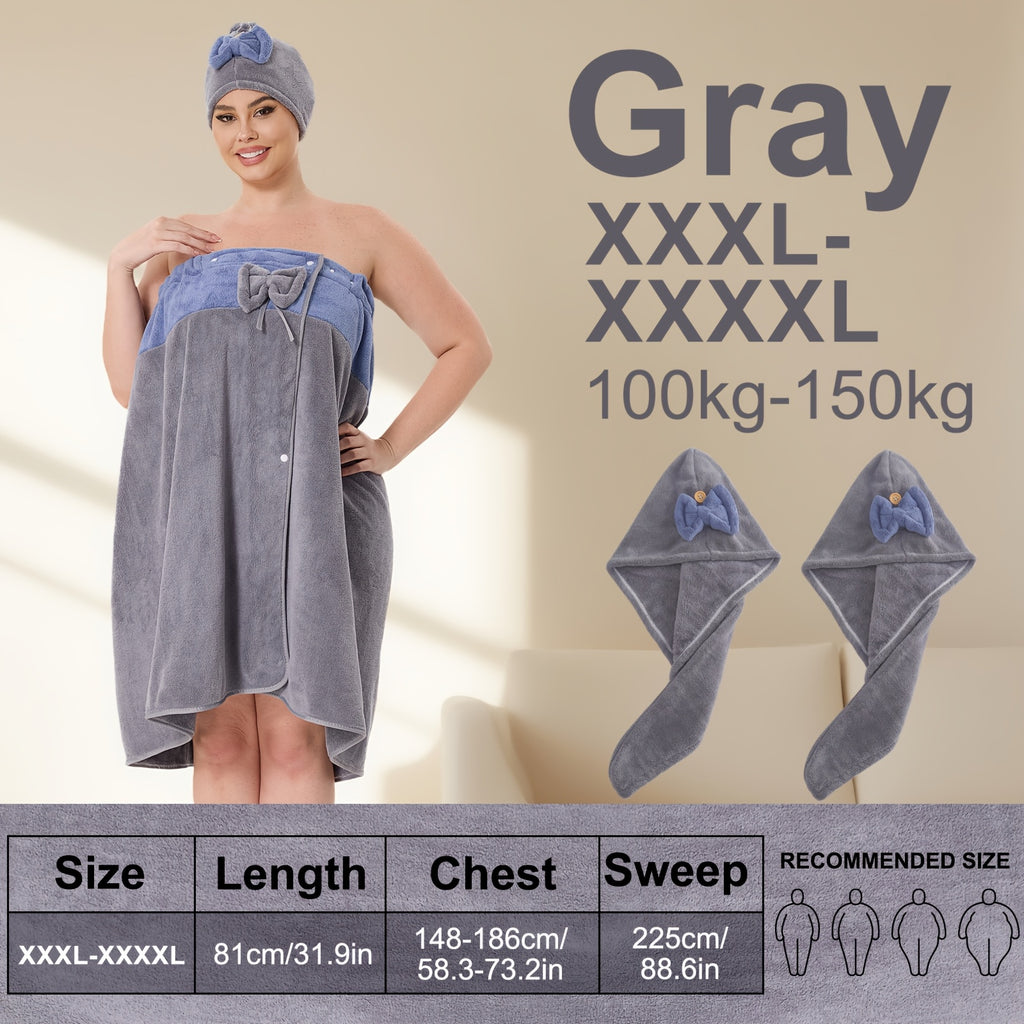 Adjustable Bath Wrap Skirt Set with Triangular Hair Drying Cap – Sizes S-XXXXL Spa Towel Wrap for Women, Home, Travel & Steam Room