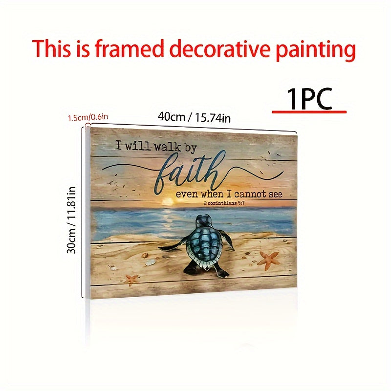 Sea Turtle Canvas Wall Art with Wood Frame – 11.8x15.7 Modern Ocean Beach Painting for Bathroom, Bedroom & Office, Minimalist Coastal Wall Decor Framed Picture