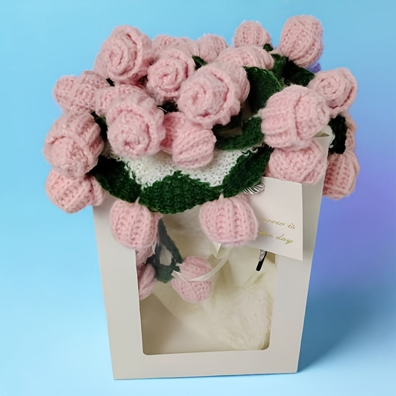 Rose Bouquet Blanket – 31.5inch 52-Flower Soft Throw with Gift Bag, 4 Colors, Romantic Gift for Valentine's Day Birthday Wedding