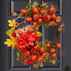 Fall Thanksgiving Wreath Decor – Pumpkin Leaves Floral Doll Autumn Wreath for Front Door, Indoor & Outdoor Walls, Windows, Family & Holiday Party, Christmas Winter Home Decor