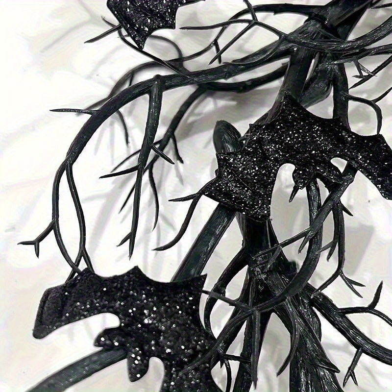 Halloween Wreath with Fake Raven – Spooky Black Hanging Wreath for Haunted House, Front Door & Fall Parties | Battery-Free Indoor & Outdoor Halloween Decoration for Day of the Dead & Thanksgiving