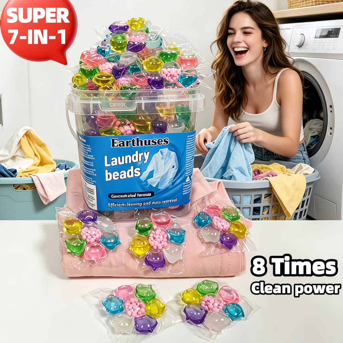 Laundry Detergent Pods 7-in-1 Long-Lasting Fragrance Deep Clean Anti-Static Soft Clothes Scented Laundry Beads Concentrated Dissolve Fast 170g 270g 670g