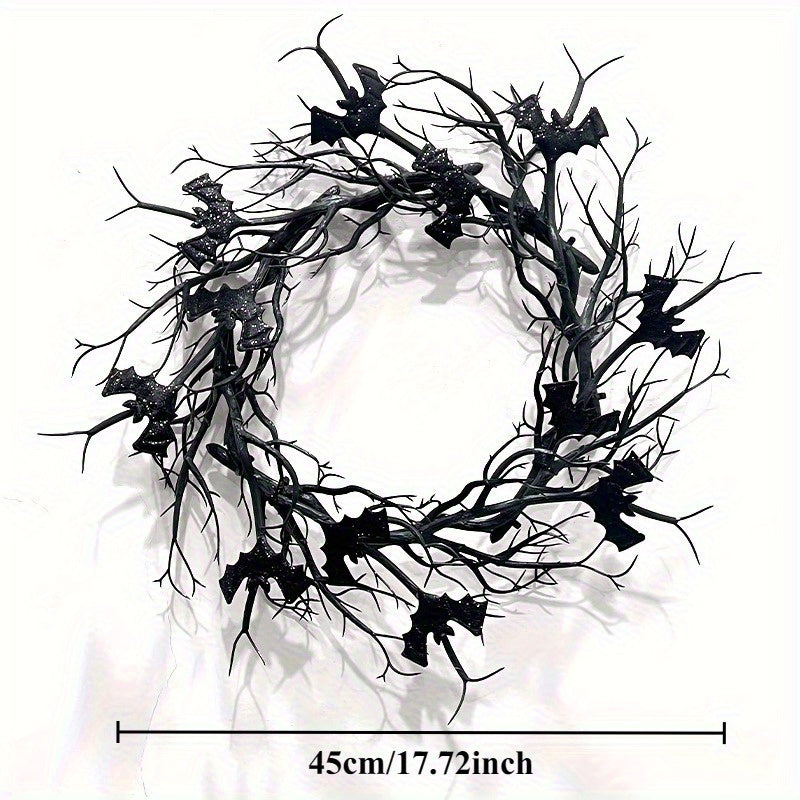 Halloween Wreath with Fake Raven – Spooky Black Hanging Wreath for Haunted House, Front Door & Fall Parties | Battery-Free Indoor & Outdoor Halloween Decoration for Day of the Dead & Thanksgiving