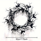 Halloween Wreath with Fake Raven – Spooky Black Hanging Wreath for Haunted House, Front Door & Fall Parties | Battery-Free Indoor & Outdoor Halloween Decoration for Day of the Dead & Thanksgiving